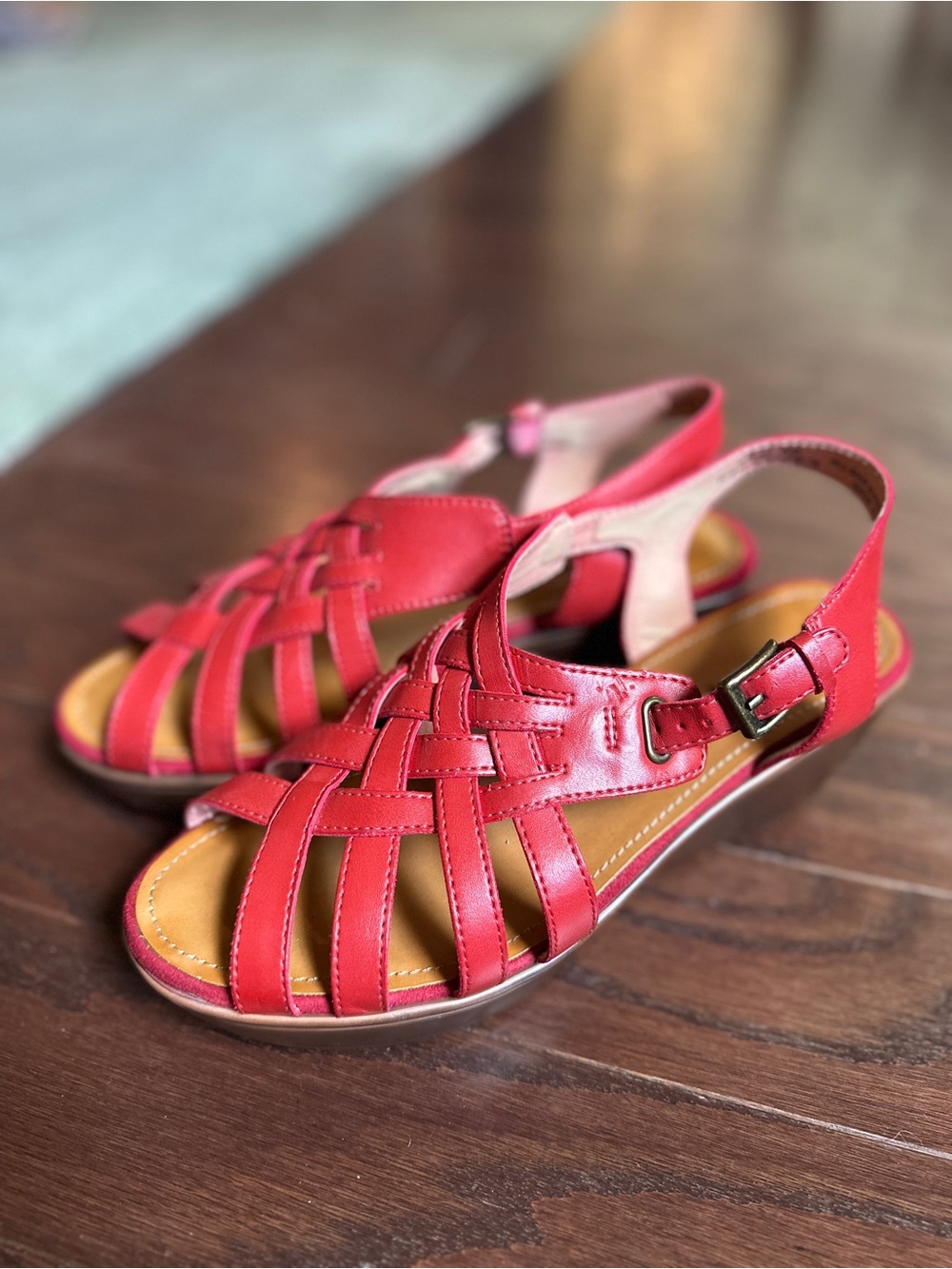 BareTraps Red Woven Slingback Sandals